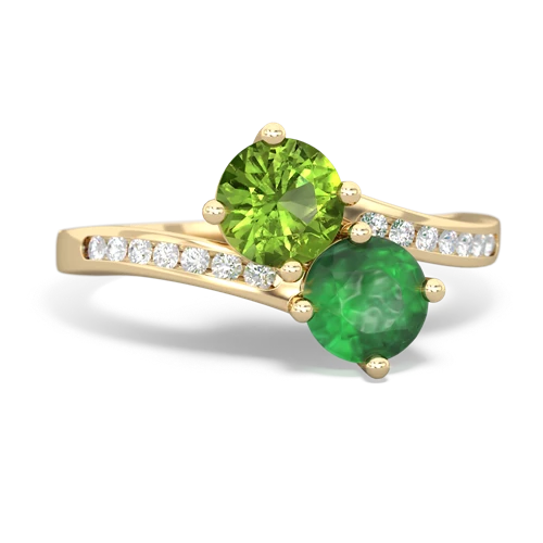 peridot-emerald two stone channel ring