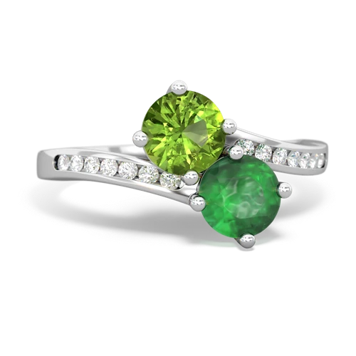 peridot-emerald two stone channel ring