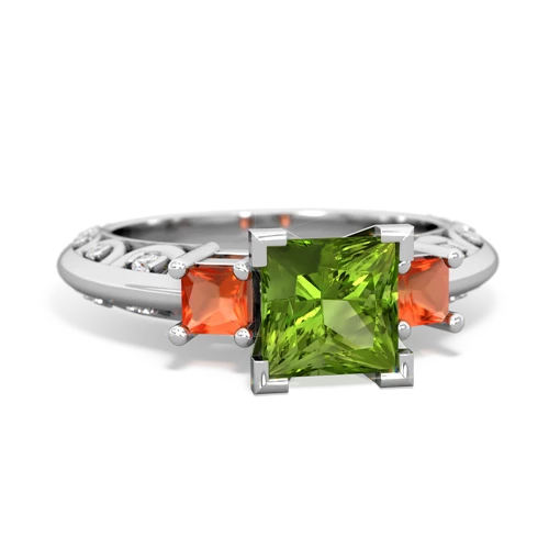 Peridot Genuine Peridot with Genuine Fire Opal and Lab Created Emerald Art Deco ring Ring