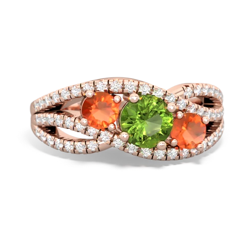 peridot-fire opal three stone pave ring