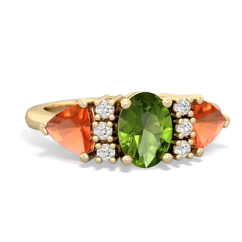 Peridot Genuine Peridot with Genuine Fire Opal and Lab Created Emerald Antique Style Three Stone ring Ring