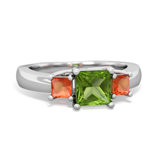 Peridot Genuine Peridot with Genuine Fire Opal and Lab Created Emerald Three Stone Trellis ring Ring