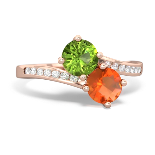 peridot-fire opal two stone channel ring