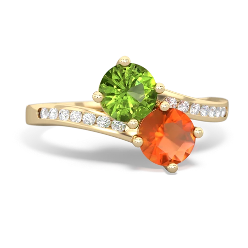 peridot-fire opal two stone channel ring