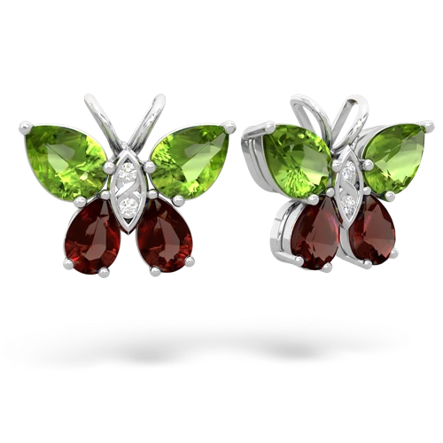 peridot-garnet butterfly earrings