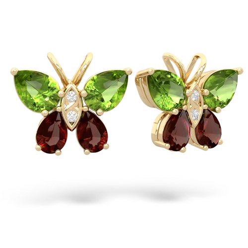 peridot-garnet butterfly earrings