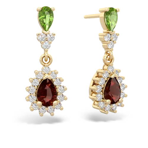 Peridot Genuine Peridot with Genuine Garnet Halo Pear Dangle earrings Earrings
