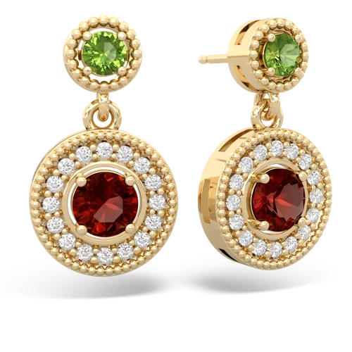 Peridot Genuine Peridot with Genuine Garnet Halo Dangle earrings Earrings