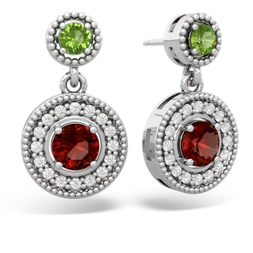 peridot-garnet halo earrings