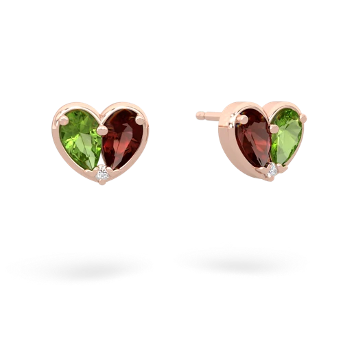 peridot-garnet one heart earrings