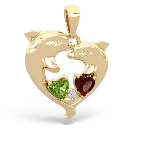 Peridot Genuine Peridot with Genuine Garnet Dolphin Heart pendant Pendant