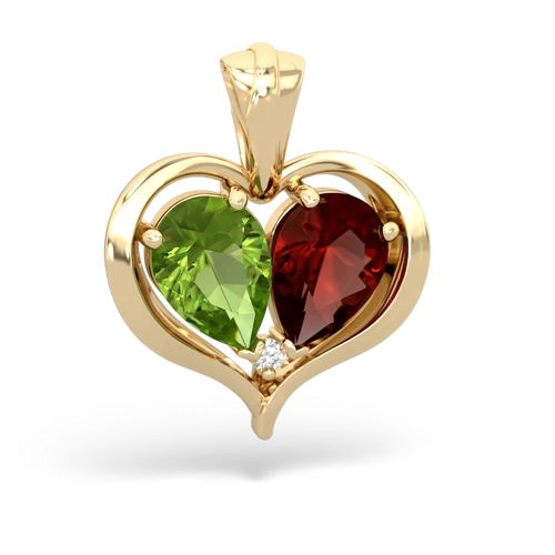 peridot-garnet half heart whole pendant