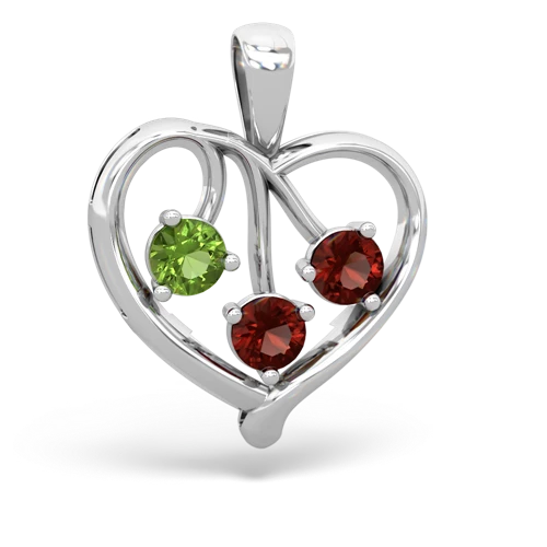 Peridot Genuine Peridot with Genuine Garnet and  Glowing Heart pendant Pendant