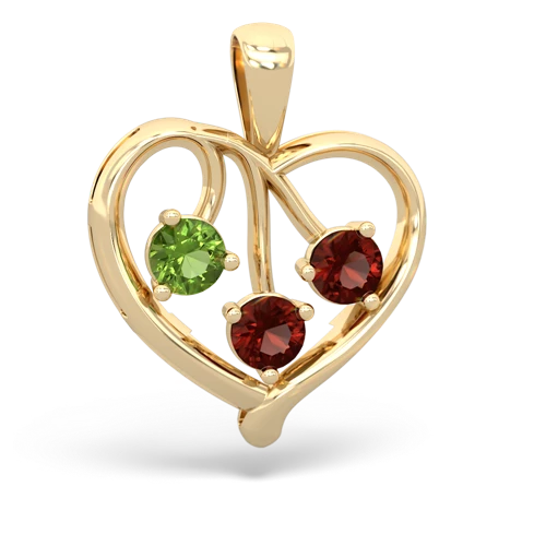 peridot-garnet love heart pendant