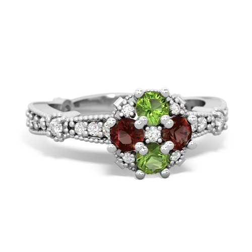 peridot-garnet art deco engagement ring