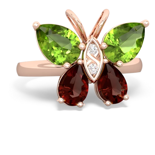 peridot-garnet butterfly ring