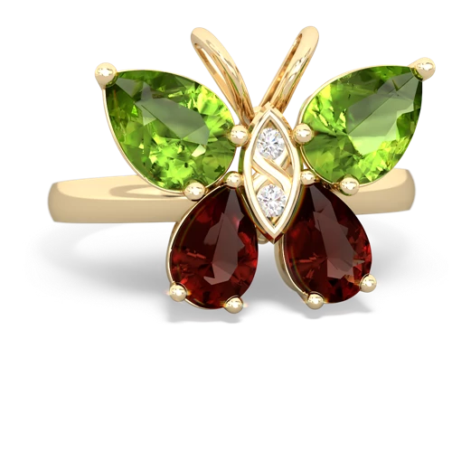 peridot-garnet butterfly ring