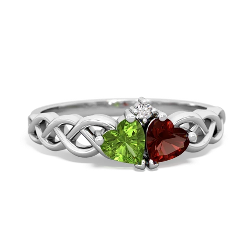 peridot-garnet celtic braid ring