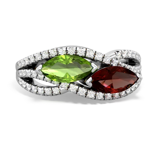 peridot-garnet double heart ring