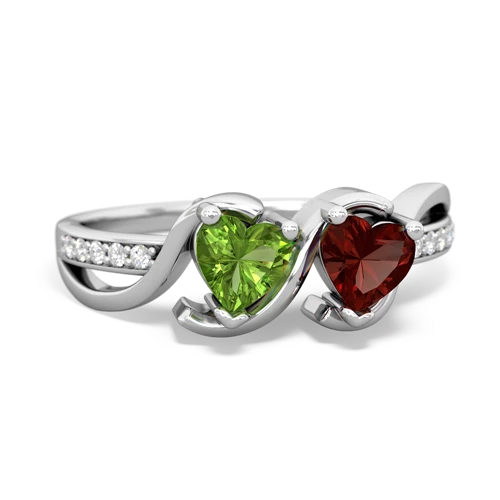 peridot-garnet double heart ring