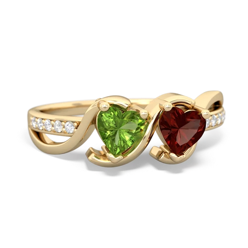 peridot-garnet double heart ring