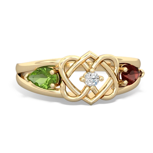 Peridot Genuine Peridot with Genuine Garnet Hearts Intertwined ring Ring