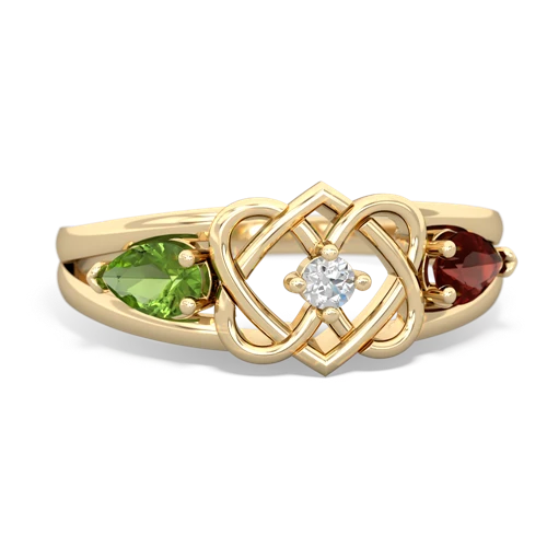 peridot-garnet double heart ring