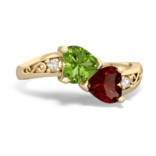 Peridot Genuine Peridot with Genuine Garnet Snuggling Hearts ring Ring