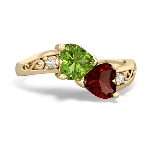 peridot-garnet filligree ring