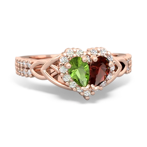 Peridot Genuine Peridot with Genuine Garnet Celtic Knot Engagement ring Ring
