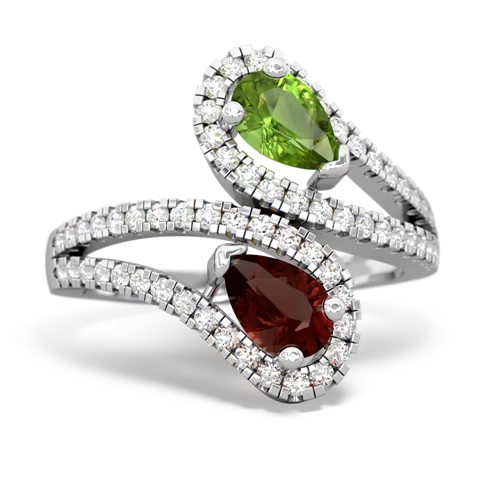 peridot-garnet pave swirls ring