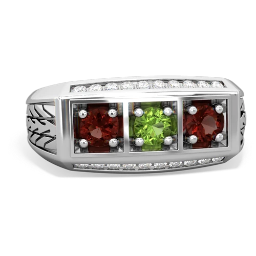 peridot-garnet three stone ring