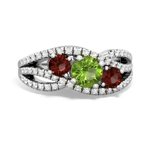 peridot-garnet three stone pave ring