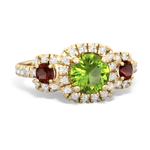 peridot-garnet three stone regal ring