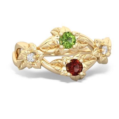 Peridot Genuine Peridot with Genuine Garnet Sparkling Bouquet ring Ring