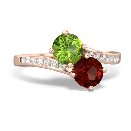 peridot-garnet two stone channel ring