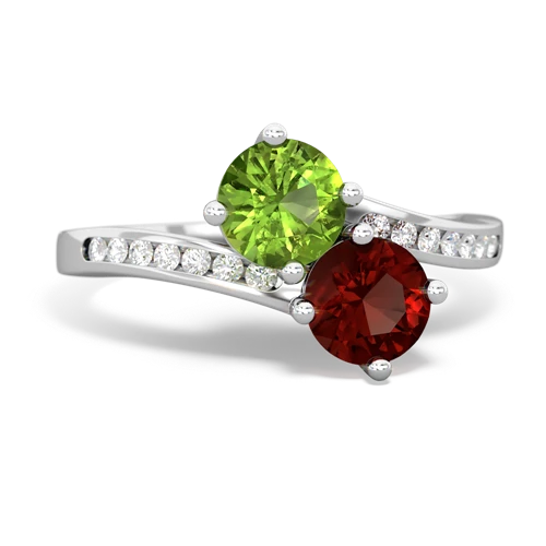 peridot-garnet two stone channel ring