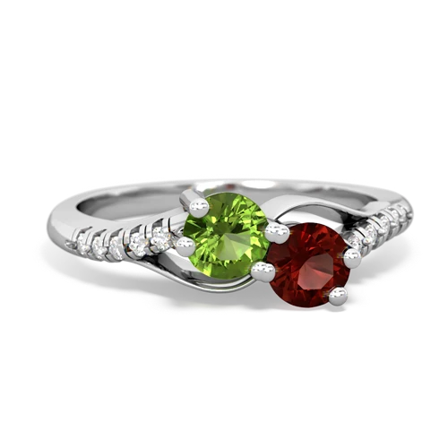 peridot-garnet two stone infinity ring