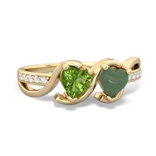 peridot-jade double heart ring