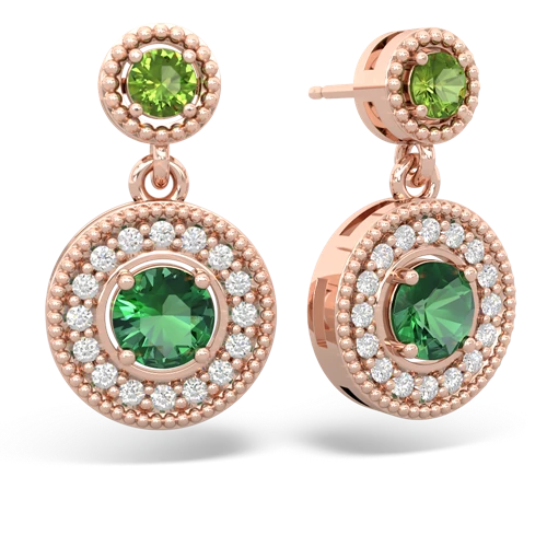 peridot-lab emerald halo earrings
