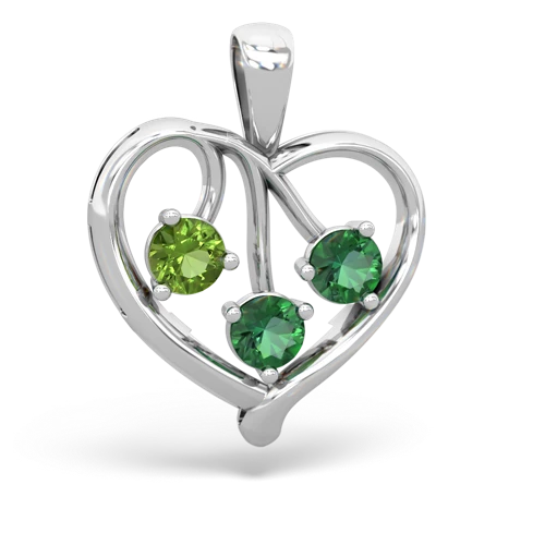 Genuine Peridot with Lab Created Emerald and Genuine Aquamarine Glowing Heart pendant