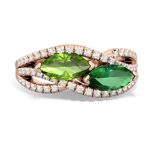 peridot-lab emerald double heart ring
