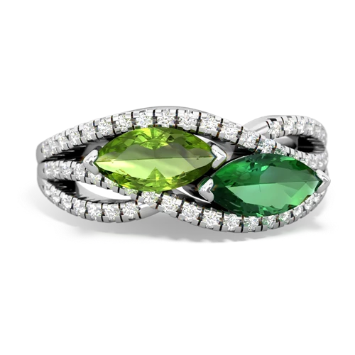 peridot-lab emerald double heart ring