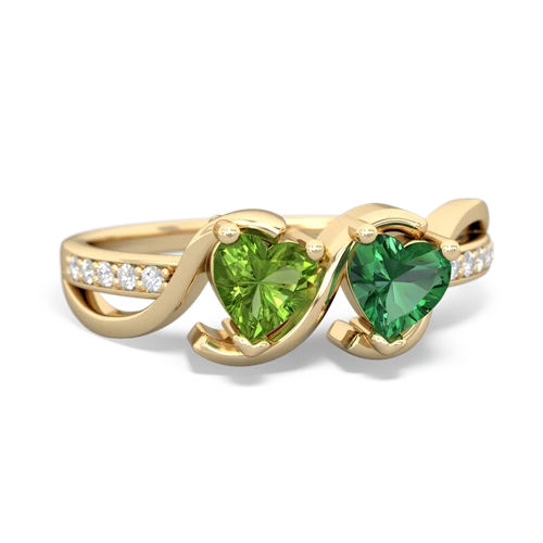 peridot-lab emerald double heart ring