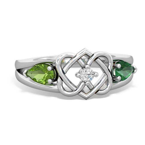 peridot-lab emerald double heart ring