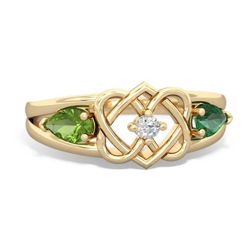 peridot-lab emerald double heart ring