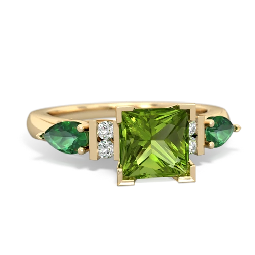 Genuine Peridot with Lab Created Emerald and Genuine Aquamarine Engagement ring
