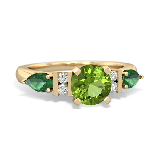 Genuine Peridot with Lab Created Emerald and Genuine Aquamarine Engagement ring