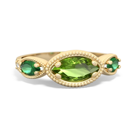 Genuine Peridot with Lab Created Emerald and Genuine Aquamarine Antique Style Keepsake ring