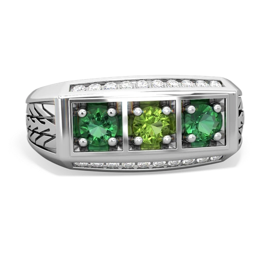 peridot-lab emerald three stone ring